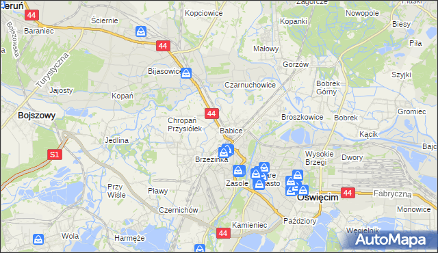 mapa Babice gmina Oświęcim, Babice gmina Oświęcim na mapie Targeo