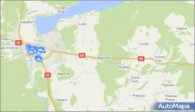 mapa Babrosty, Babrosty na mapie Targeo