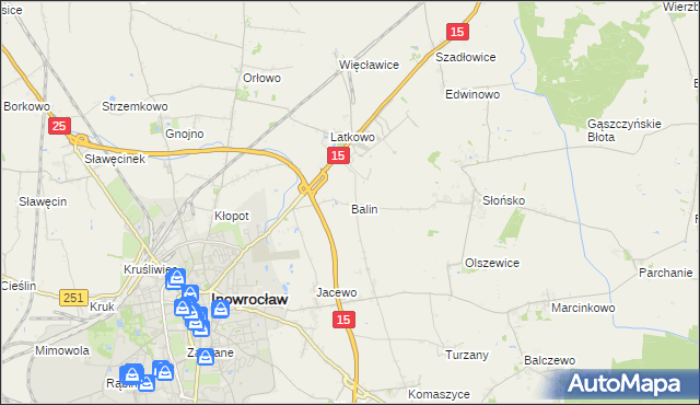 mapa Balin gmina Inowrocław, Balin gmina Inowrocław na mapie Targeo