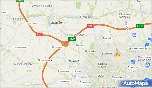 mapa Barak gmina Jastków, Barak gmina Jastków na mapie Targeo