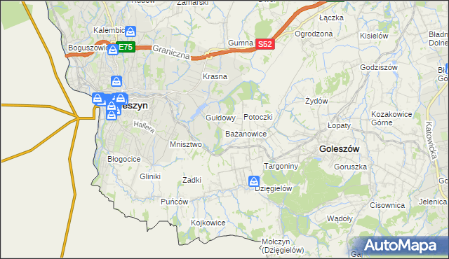 mapa Bażanowice, Bażanowice na mapie Targeo