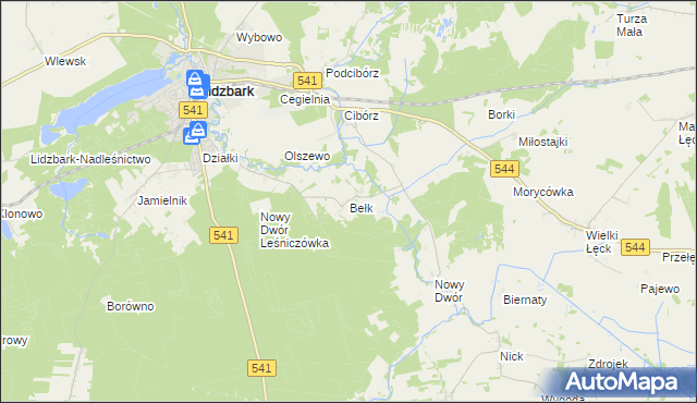 mapa Bełk gmina Lidzbark, Bełk gmina Lidzbark na mapie Targeo