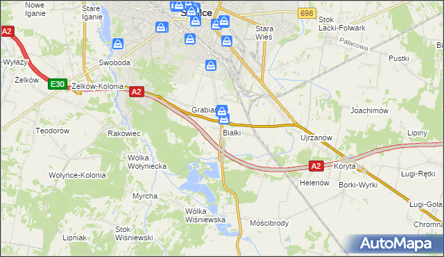 mapa Białki gmina Siedlce, Białki gmina Siedlce na mapie Targeo