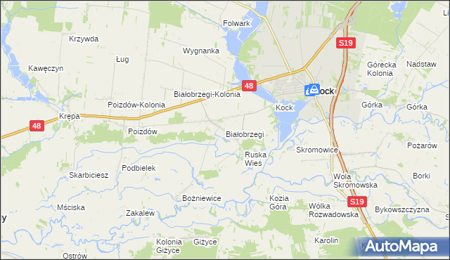 mapa Białobrzegi gmina Kock, Białobrzegi gmina Kock na mapie Targeo