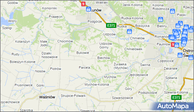 mapa Biechów gmina Kunów, Biechów gmina Kunów na mapie Targeo