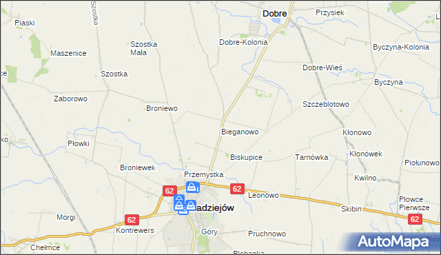 mapa Bieganowo gmina Radziejów, Bieganowo gmina Radziejów na mapie Targeo