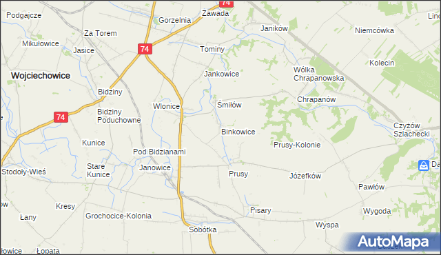 mapa Binkowice, Binkowice na mapie Targeo