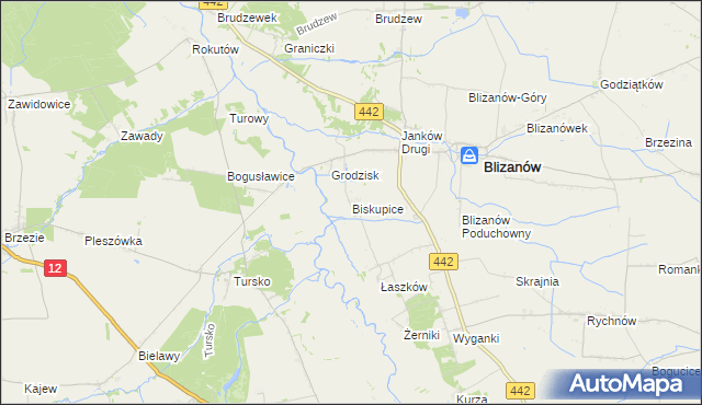 mapa Biskupice gmina Blizanów, Biskupice gmina Blizanów na mapie Targeo