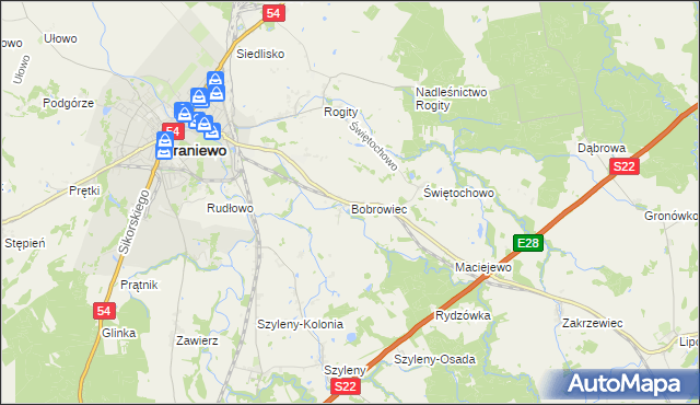 mapa Bobrowiec gmina Braniewo, Bobrowiec gmina Braniewo na mapie Targeo