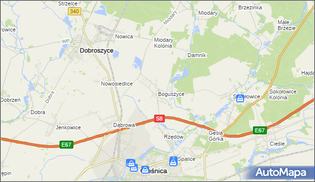 mapa Boguszyce gmina Oleśnica, Boguszyce gmina Oleśnica na mapie Targeo