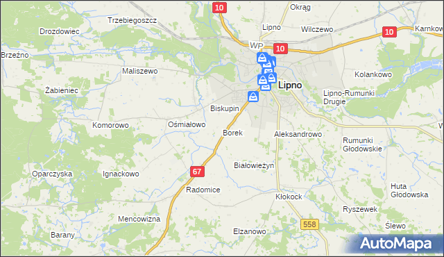 mapa Borek gmina Lipno, Borek gmina Lipno na mapie Targeo