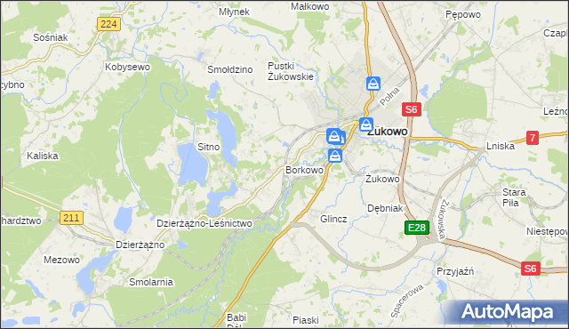 mapa Borkowo gmina Żukowo, Borkowo gmina Żukowo na mapie Targeo