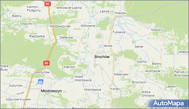 mapa Brochów powiat sochaczewski, Brochów powiat sochaczewski na mapie Targeo