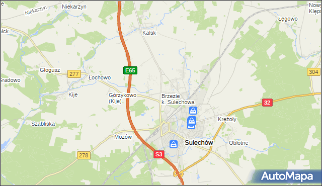 mapa Brzezie k. Sulechowa, Brzezie k. Sulechowa na mapie Targeo