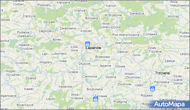 mapa Brzezowa gmina Łapanów, Brzezowa gmina Łapanów na mapie Targeo