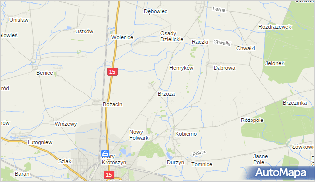 mapa Brzoza gmina Krotoszyn, Brzoza gmina Krotoszyn na mapie Targeo