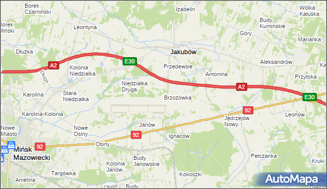 mapa Brzozówka gmina Jakubów, Brzozówka gmina Jakubów na mapie Targeo