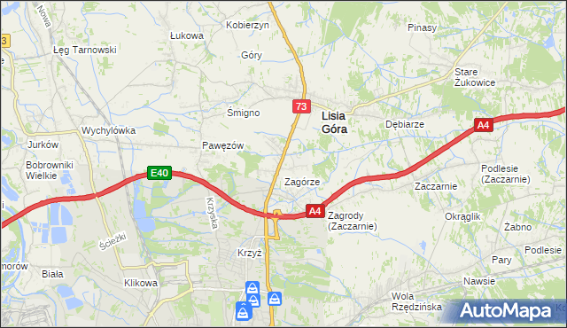 mapa Brzozówka gmina Lisia Góra, Brzozówka gmina Lisia Góra na mapie Targeo