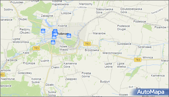 mapa Brzozówka gmina Wolbrom, Brzozówka gmina Wolbrom na mapie Targeo