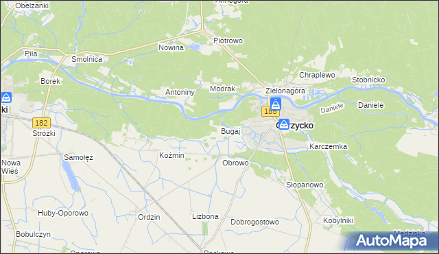 mapa Bugaj gmina Obrzycko, Bugaj gmina Obrzycko na mapie Targeo