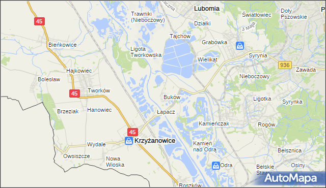 mapa Buków gmina Lubomia, Buków gmina Lubomia na mapie Targeo