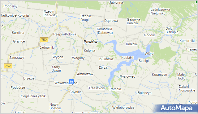 mapa Bukówka gmina Pawłów, Bukówka gmina Pawłów na mapie Targeo