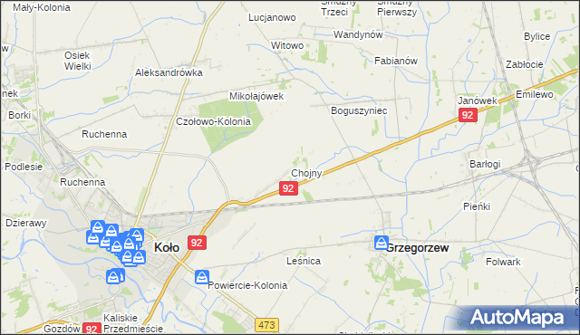 mapa Chojny gmina Koło, Chojny gmina Koło na mapie Targeo