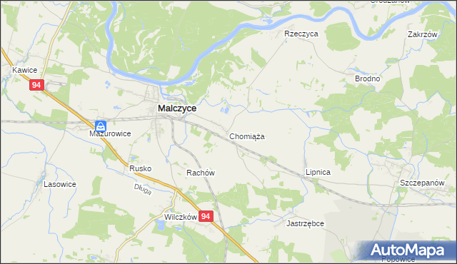 mapa Chomiąża gmina Malczyce, Chomiąża gmina Malczyce na mapie Targeo