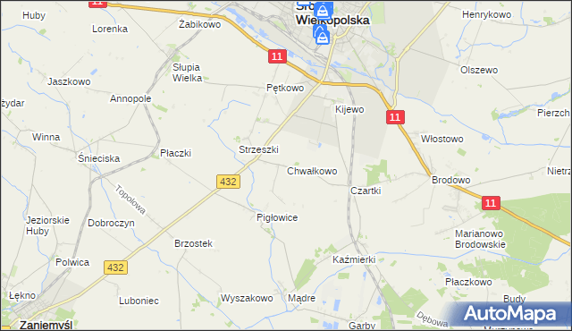 mapa Chwałkowo gmina Środa Wielkopolska, Chwałkowo gmina Środa Wielkopolska na mapie Targeo