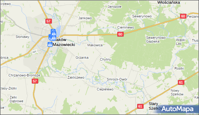 mapa Chyliny gmina Szelków, Chyliny gmina Szelków na mapie Targeo
