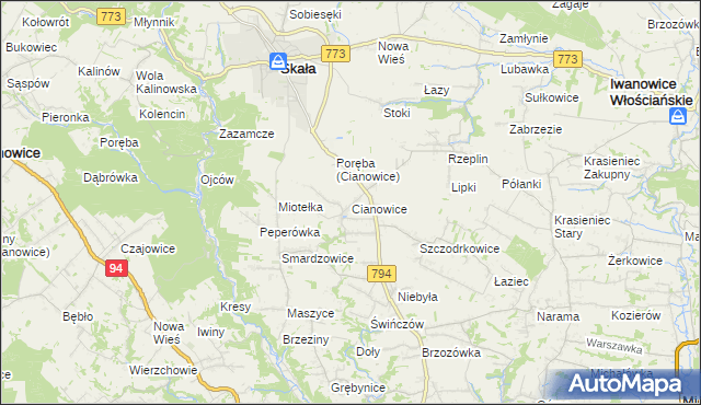 mapa Cianowice, Cianowice na mapie Targeo