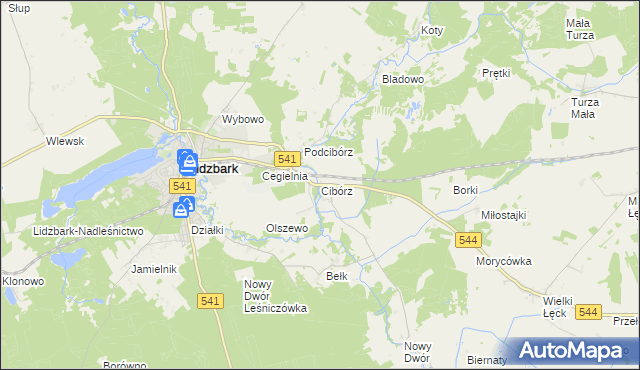 mapa Cibórz gmina Lidzbark, Cibórz gmina Lidzbark na mapie Targeo