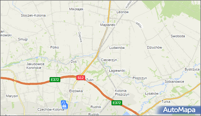 mapa Ciecierzyn gmina Niemce, Ciecierzyn gmina Niemce na mapie Targeo