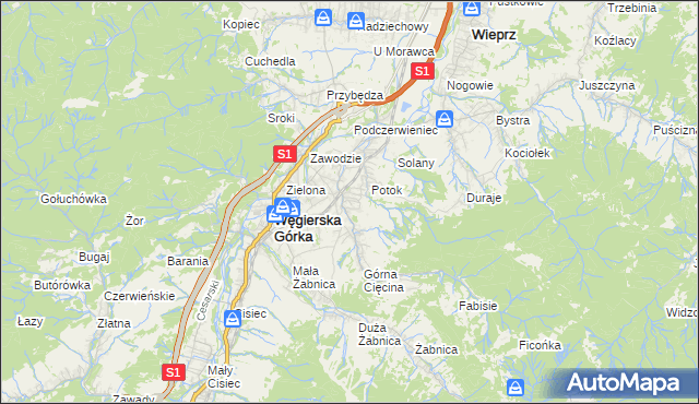 mapa Cięcina, Cięcina na mapie Targeo