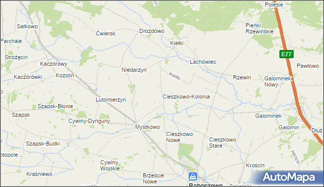 mapa Cieszkowo-Kolonia, Cieszkowo-Kolonia na mapie Targeo