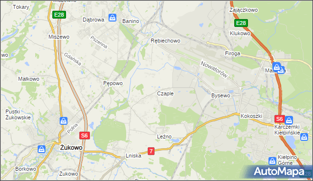 mapa Czaple gmina Żukowo, Czaple gmina Żukowo na mapie Targeo