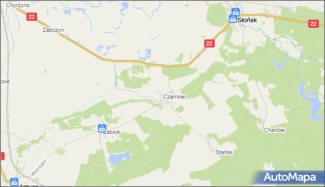 mapa Czarnów gmina Górzyca, Czarnów gmina Górzyca na mapie Targeo