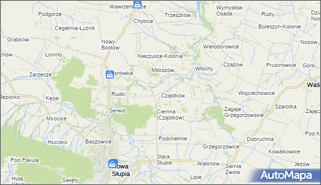 mapa Cząstków gmina Nowa Słupia, Cząstków gmina Nowa Słupia na mapie Targeo