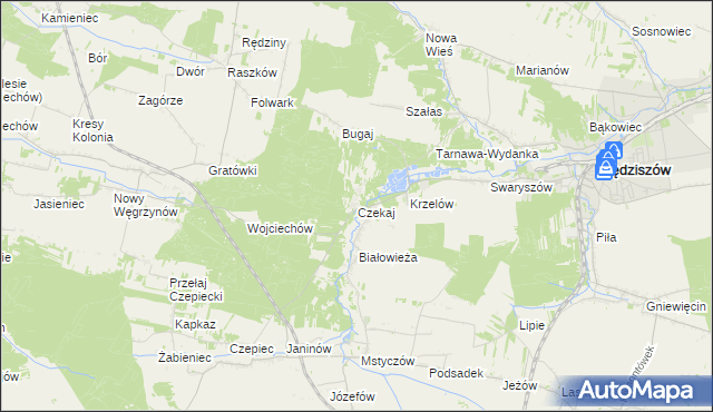 mapa Czekaj gmina Sędziszów, Czekaj gmina Sędziszów na mapie Targeo
