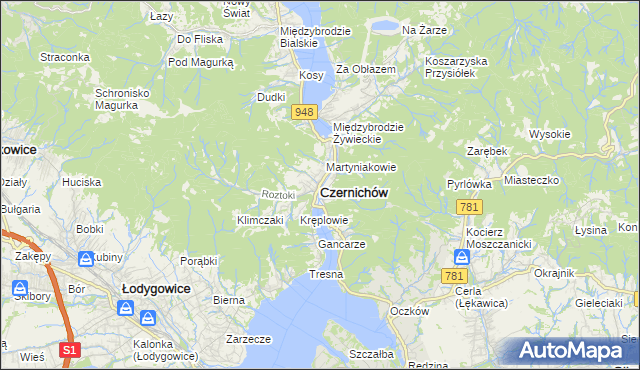 mapa Czernichów powiat żywiecki, Czernichów powiat żywiecki na mapie Targeo