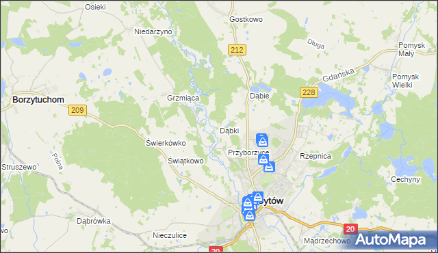 mapa Dąbki gmina Bytów, Dąbki gmina Bytów na mapie Targeo