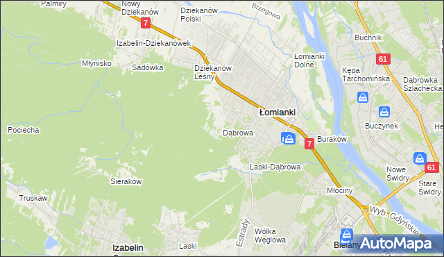 mapa Dąbrowa gmina Łomianki, Dąbrowa gmina Łomianki na mapie Targeo