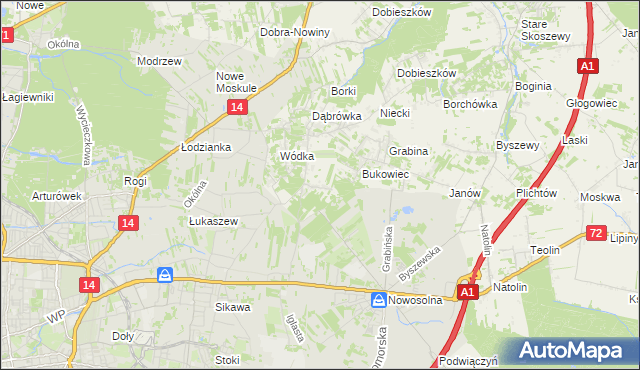 mapa Dąbrowa gmina Nowosolna, Dąbrowa gmina Nowosolna na mapie Targeo