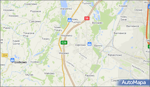 mapa Dąbrowa gmina Żukowo, Dąbrowa gmina Żukowo na mapie Targeo