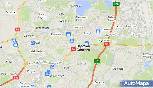 mapa Dąbrowa Górnicza, Dąbrowa Górnicza na mapie Targeo