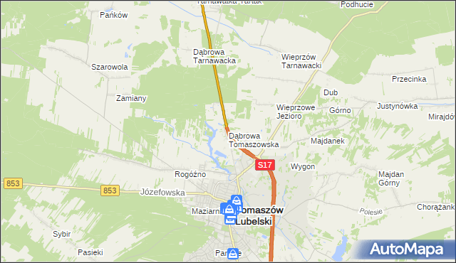 mapa Dąbrowa Tomaszowska, Dąbrowa Tomaszowska na mapie Targeo