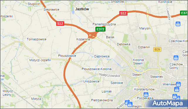 mapa Dąbrowica gmina Jastków, Dąbrowica gmina Jastków na mapie Targeo