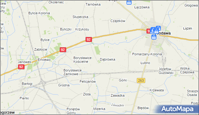 mapa Dąbrówka gmina Kłodawa, Dąbrówka gmina Kłodawa na mapie Targeo