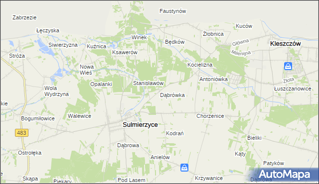mapa Dąbrówka gmina Sulmierzyce, Dąbrówka gmina Sulmierzyce na mapie Targeo