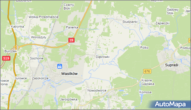mapa Dąbrówki gmina Wasilków, Dąbrówki gmina Wasilków na mapie Targeo